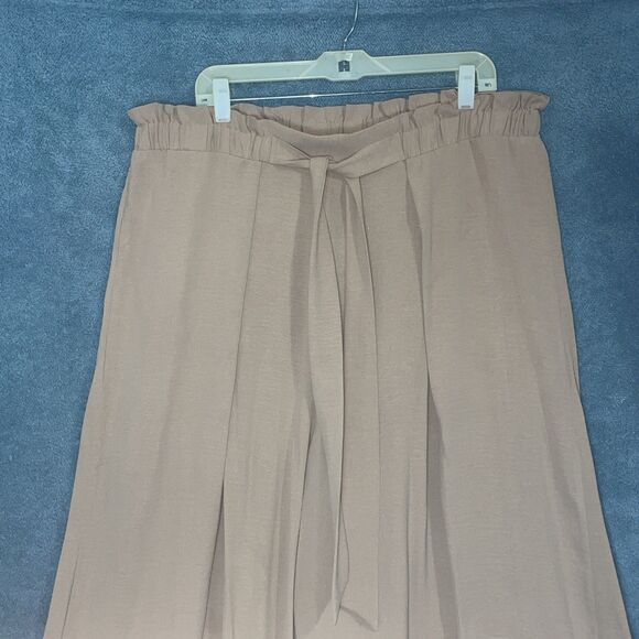 Womens 3XL Wide Leg Pants Split Leg Beige Flowy Palazzo Tie Waist Resort Casual - Picture 2 of 10